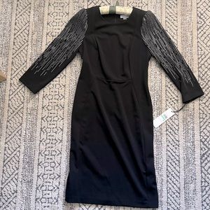 NWT Calvin Klein Black Jeweled 3/4 Sleeve Dress